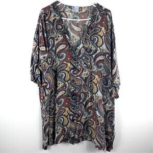 Extra Elements 26W Plus Size Paisley Top Multicolor 100% Rayon Short Sleeve